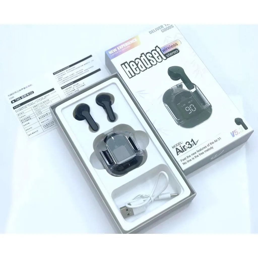 Air31 Transparent Wireless Earbuds | Bluetooth 5.3 | Deep Bass Hi-Fi Sound